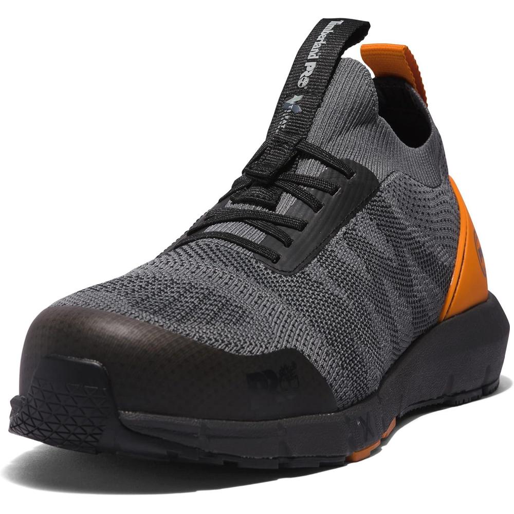 imageTimberland PRO Mens Radius Knit Composite Safety Toe Industrial Athletic Work ShoeGreyOrange