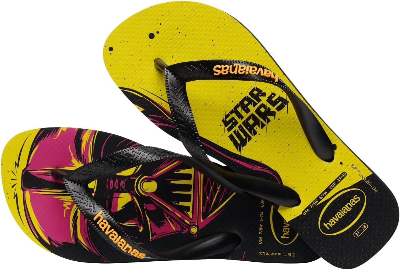 imageHavaianas Boys Star Wars Flip Flop Sandal ToddlerLittle KidBig Kid BlackPop Yellow 2324 US 9 Toddler M
