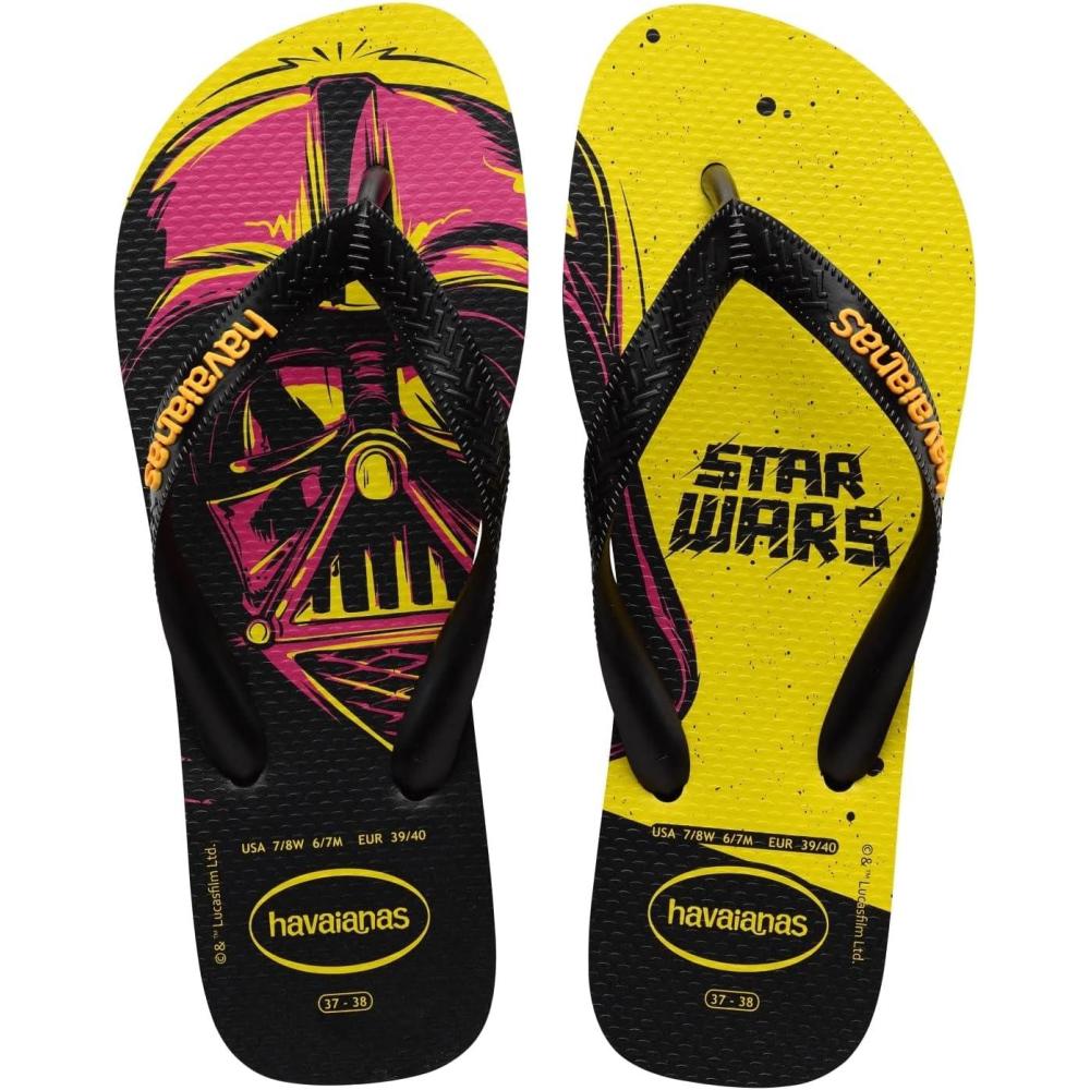 imageHavaianas Boys Star Wars Flip Flop Sandal ToddlerLittle KidBig Kid BlackPop Yellow 2324 US 9 Toddler M