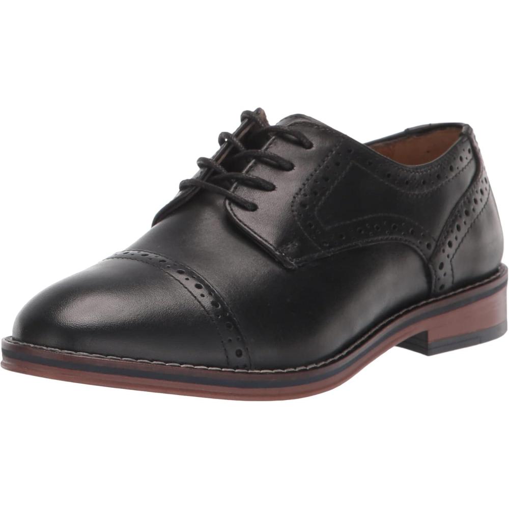 imageJohnston ampamp Murphy Big Kid Conard Cap Toe Boys LaceUp Dress ShoeBlack Fg Leather