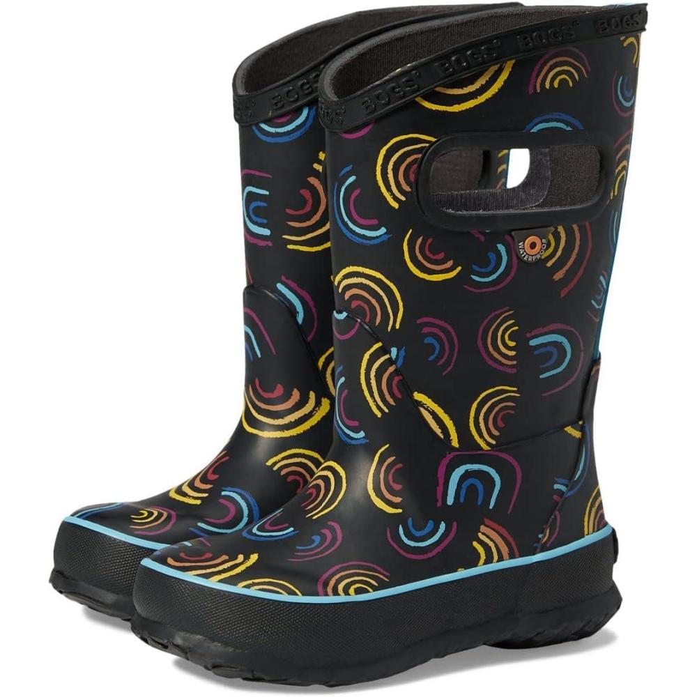 imageBOGS unisexchild Rain Boots Wild Rainbows ToddlerLittle KidBig Kid Rain BootBlack Multi