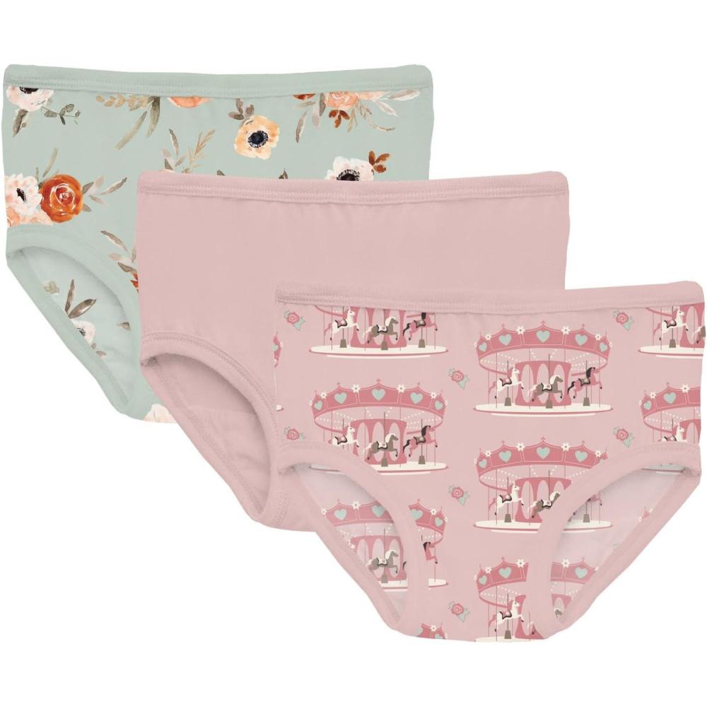 imageKicKee Girls Underwear Set of 3 Prints and Solid Colors Soft Girl Panties Toddler to Big Kid All Day WearAloe Fall Floral  Baby Rose  Baby Rose Fair Carousel