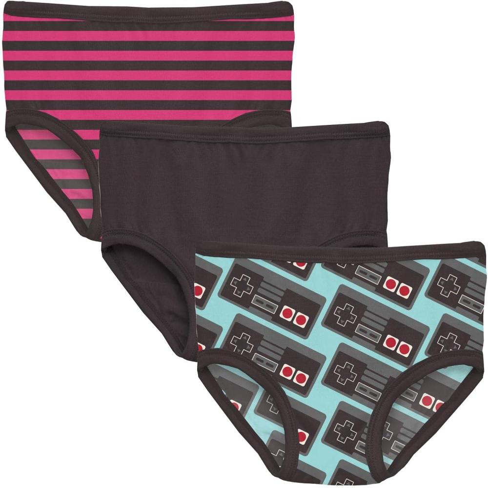 imageKicKee Girls Underwear Set of 3 Prints and Solid Colors Soft Girl Panties Toddler to Big Kid All Day WearAwesome Stripe  Midnight  Summer Sky Retro Game Controller