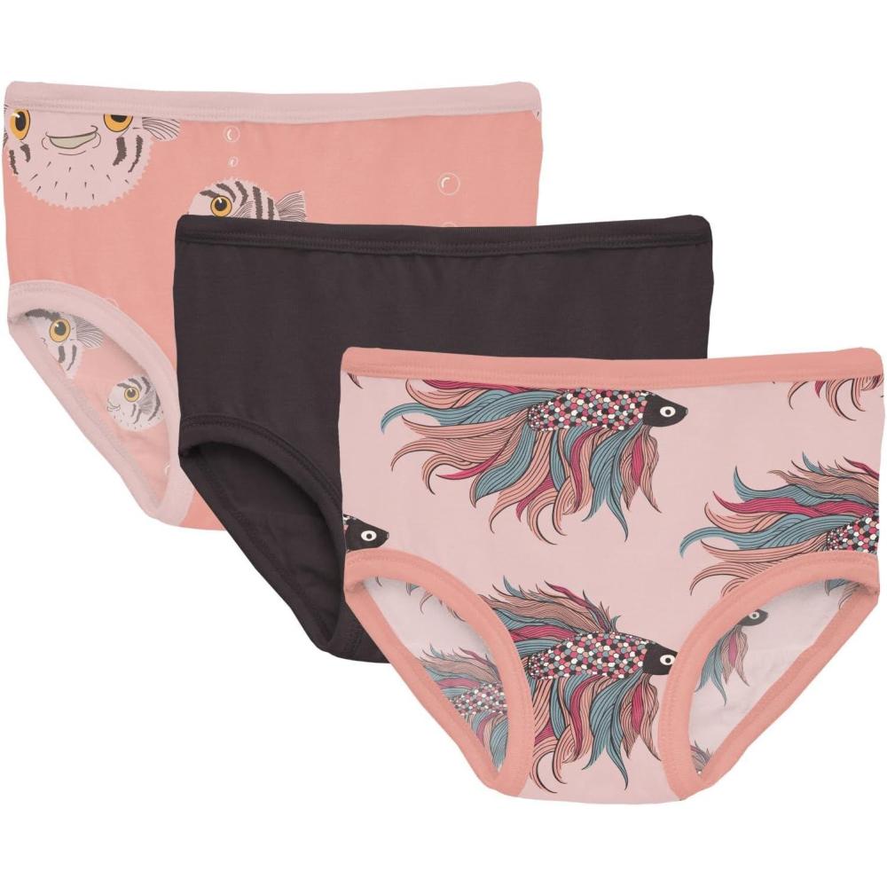 imageKicKee Girls Underwear Set of 3 Prints and Solid Colors Soft Girl Panties Toddler to Big Kid All Day WearBlush Puffer Family Midnight Baby Rose Rainbow Fish