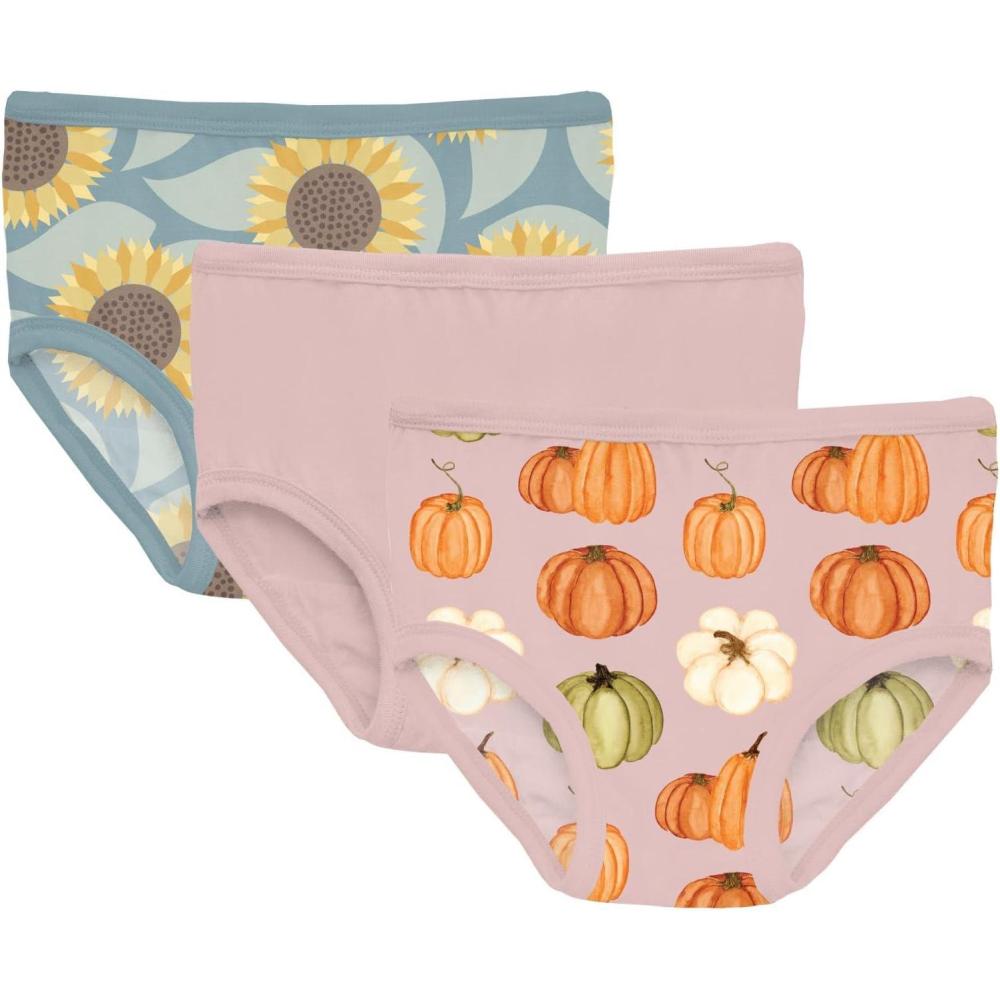 imageKicKee Girls Underwear Set of 3 Prints and Solid Colors Soft Girl Panties Toddler to Big Kid All Day WearStormy Sea Sunflower Baby Rose Baby Rose Pumpkin Patch