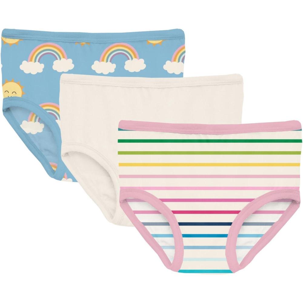 imageKicKee Girls Underwear Set of 3 Prints and Solid Colors Soft Girl Panties Toddler to Big Kid All Day WearSunshine and Rainbows Natural  Happy Stripe