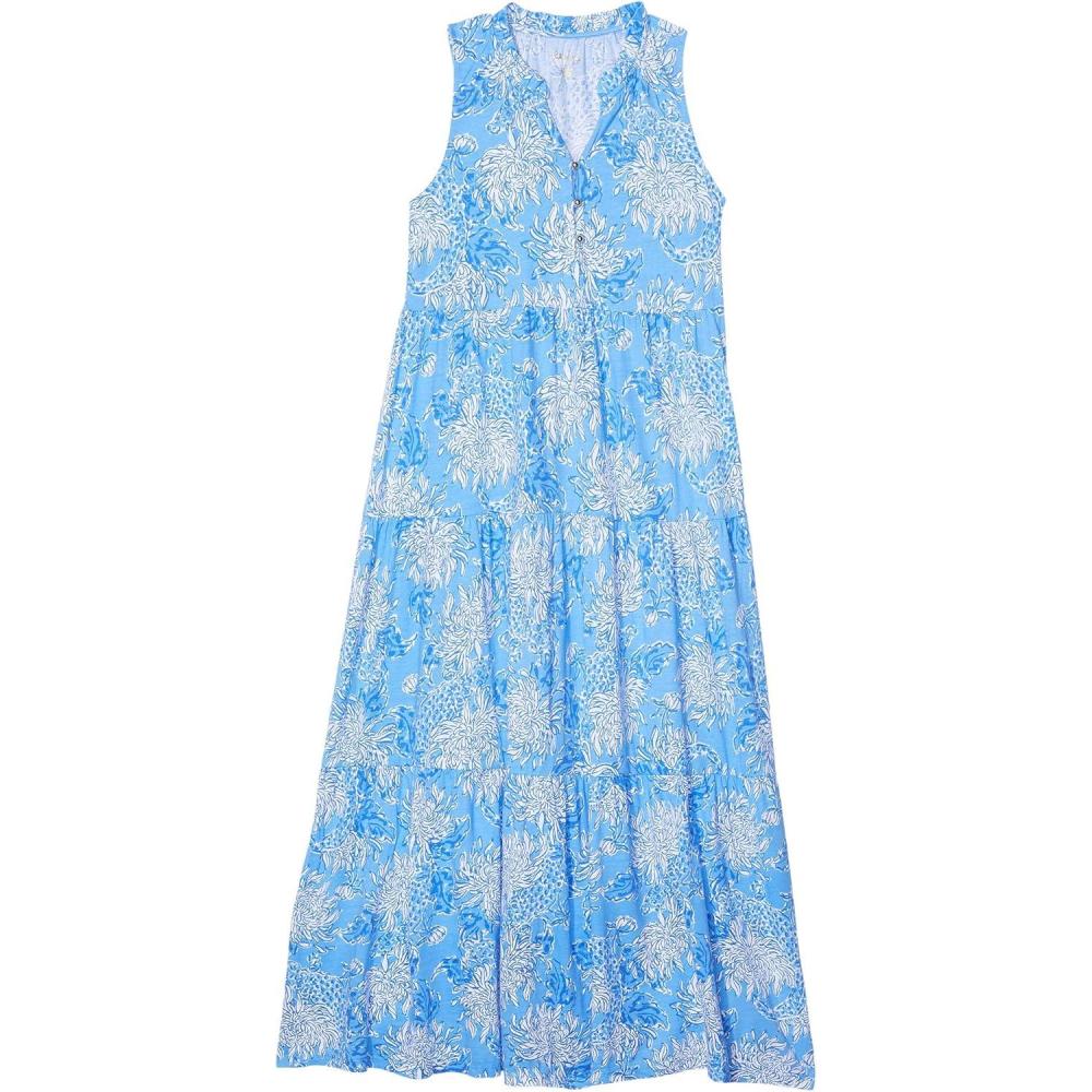 imageLilly Pulitzer Mini Malone Kids Maxi Dress  Floral Print  100 Cotton  Sleeveless Style  Straight HemBoca Blue CrocLock It