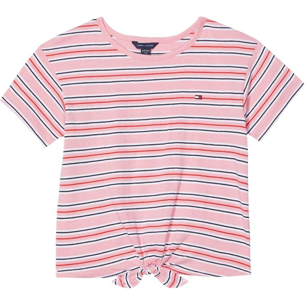 imageTommy Hilfiger Girls Tommy Stripe Tie Front Tee Big KidsSea Pink