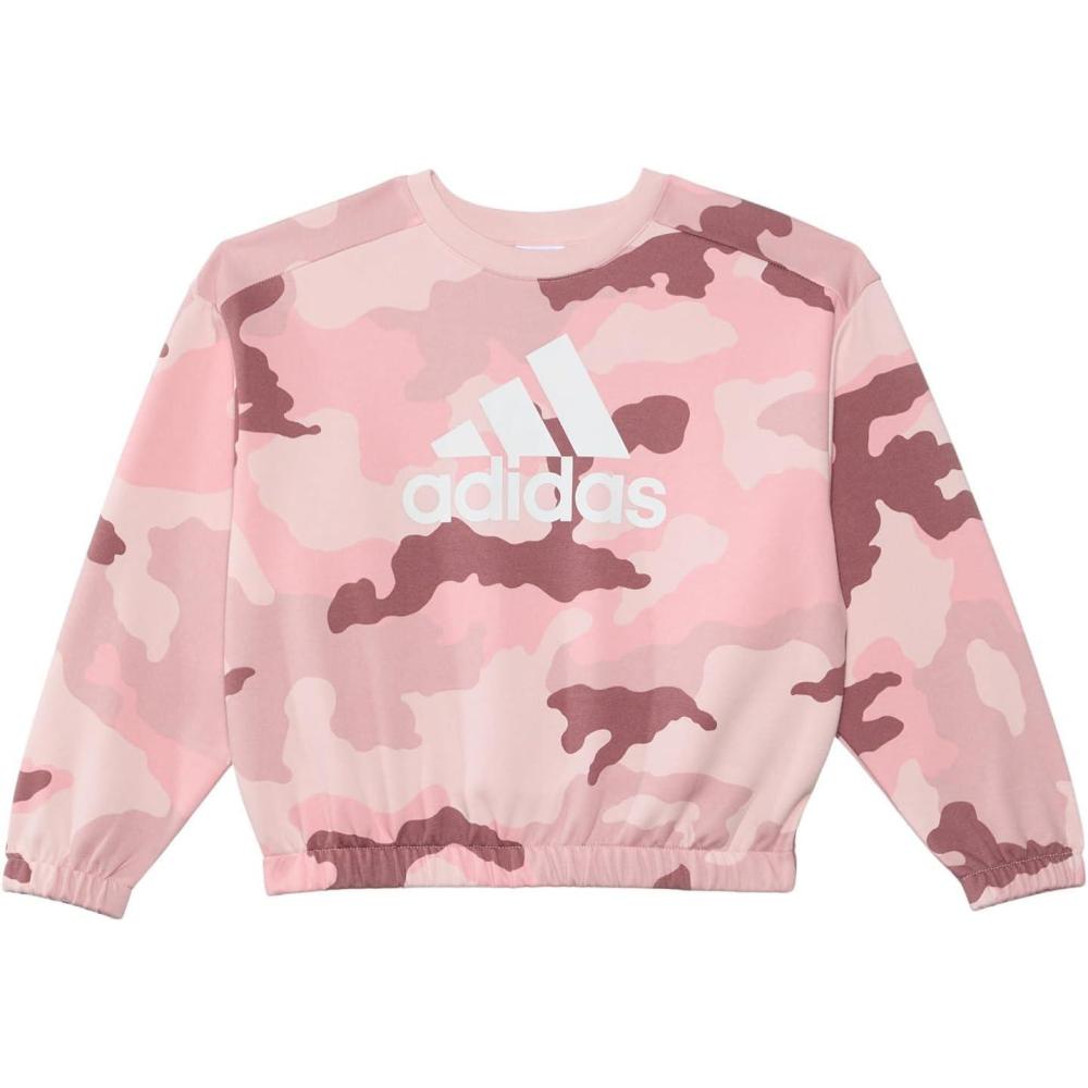 imageadidas Girls Long Sleeve Printed Crew Neck Pullover PrelovedBig KidPreloved Crimson