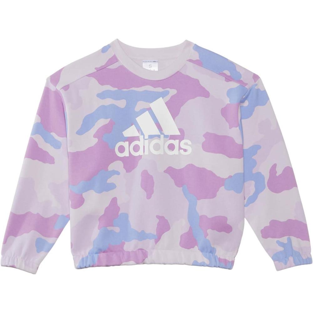 imageadidas Girls Long Sleeve Printed Crew Neck Pullover PrelovedBig KidPreloved Purple