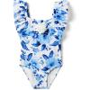 Janie and Jack, Womens, Girls Floral Onepiece (Toddler/Little Kid/Big Kid), Blue, 8 Years