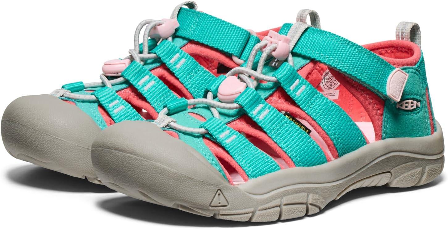 imageKEEN UnisexChild Newport H2 Closed Toe Water SandalsBright AquaGiggle Pink