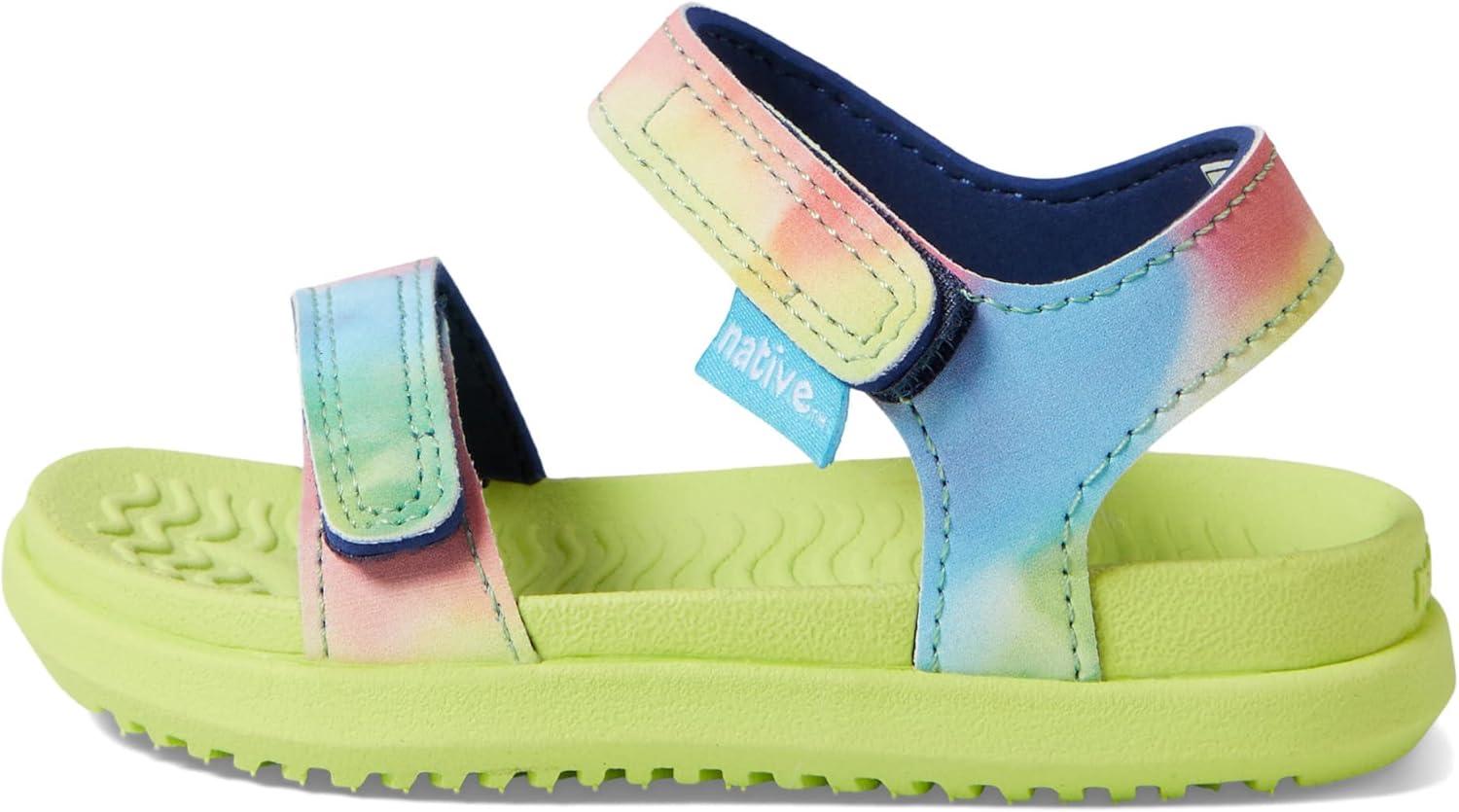 imageNative Shoes Kids Charley Sugarlite Print Flat Sandals for Little Kid HookLoop Closure with EVA Footbed and EyeCatching DesignCelery GreenCelery GreenRainbow Tiedye