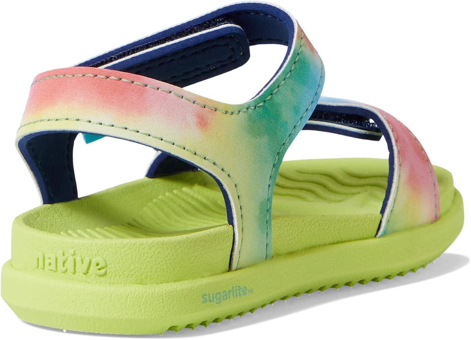 imageNative Shoes Kids Charley Sugarlite Print Flat Sandals for Little Kid HookLoop Closure with EVA Footbed and EyeCatching DesignCelery GreenCelery GreenRainbow Tiedye