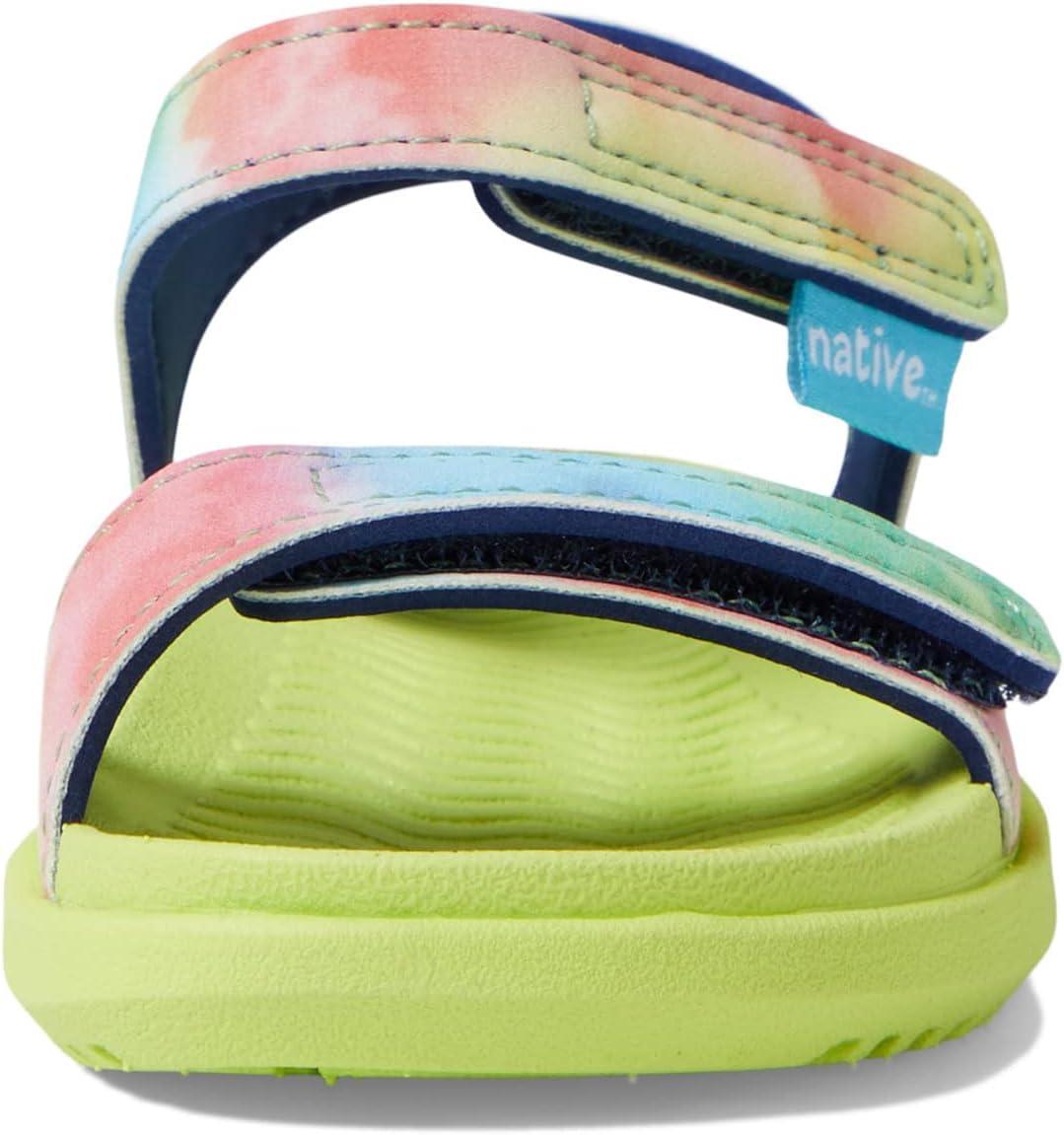 imageNative Shoes Kids Charley Sugarlite Print Flat Sandals for Little Kid HookLoop Closure with EVA Footbed and EyeCatching DesignCelery GreenCelery GreenRainbow Tiedye