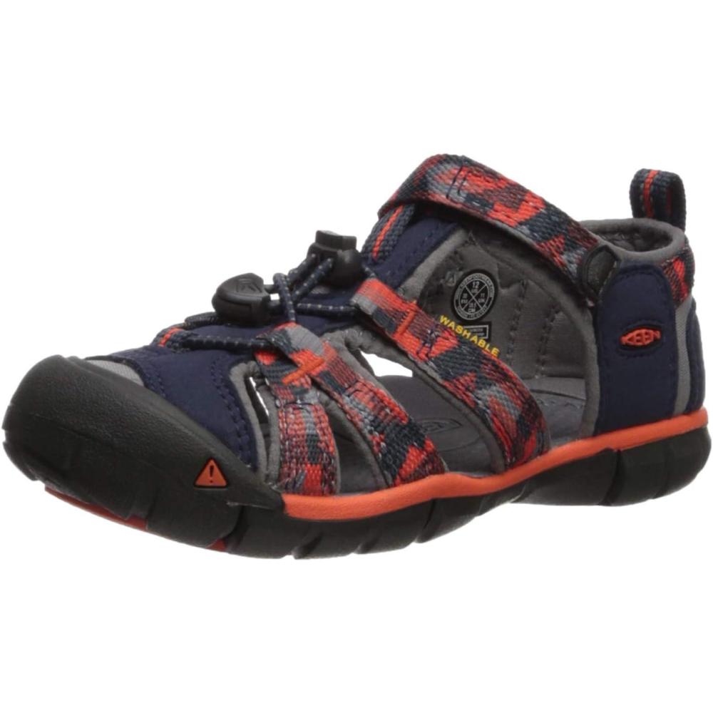 imageKEEN Boys Seacamp II CNX Sandal  Little KidDress BluesSpicy Orange