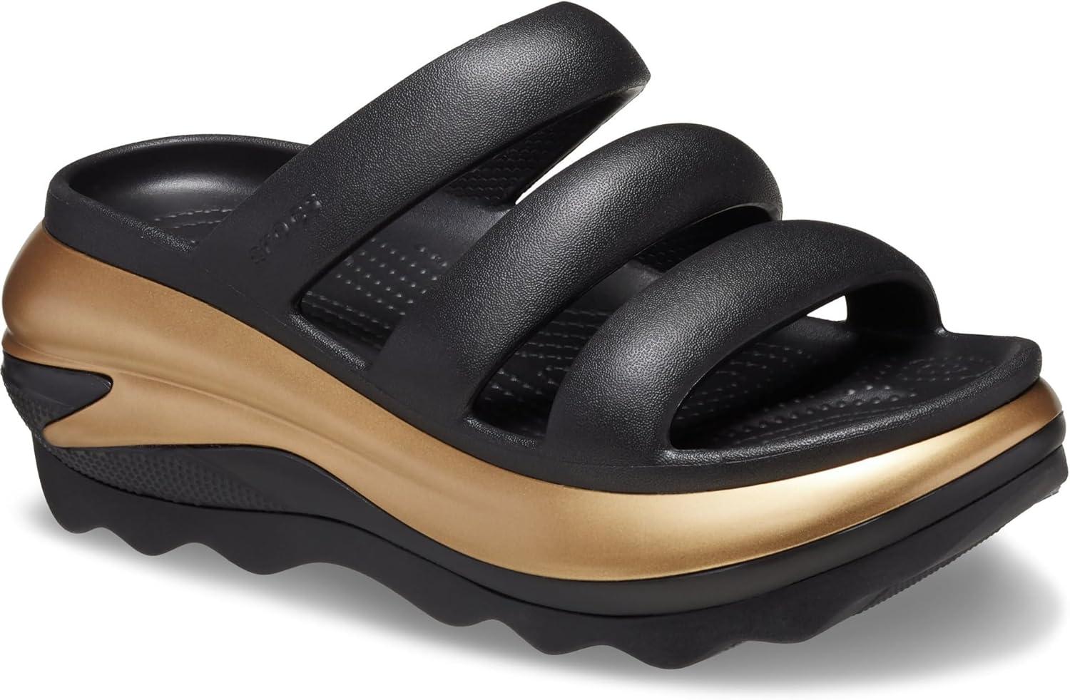 imageCrocs unisexadult Mega Crush Triple Strap SandalBlackGold Metallic