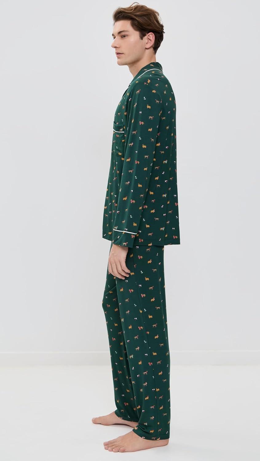 imageEberjey Gisele Relaxed Short PJ Set Sorbet PinkBlackHoliday Dogs PineIvory