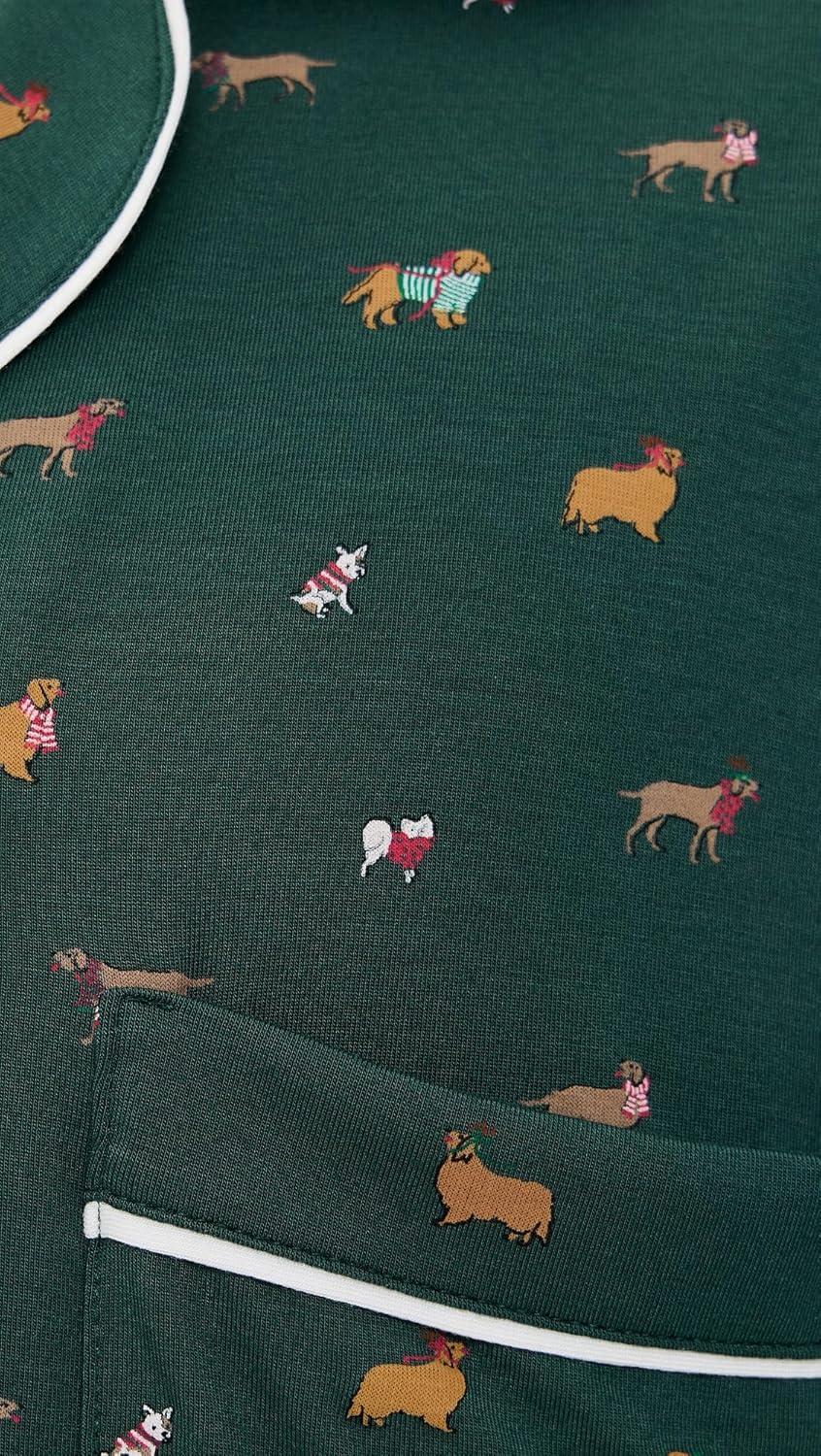 imageEberjey Gisele Relaxed Short PJ Set Sorbet PinkBlackHoliday Dogs PineIvory