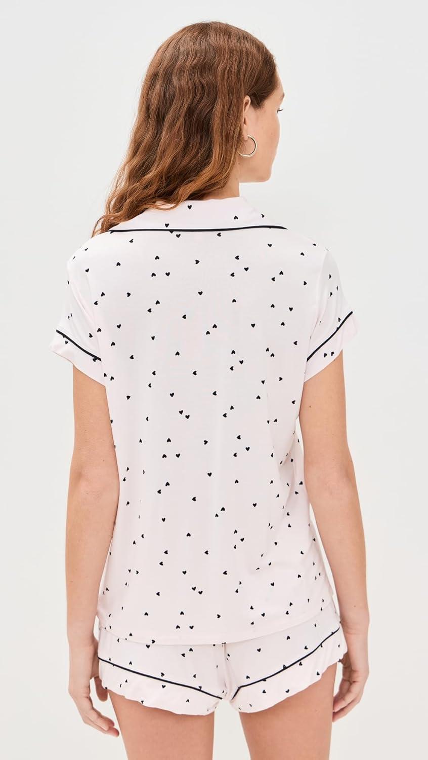 imageEberjey Gisele Relaxed Short PJ Set Sorbet PinkBlackLittle Heart Sorbet PinkBlack