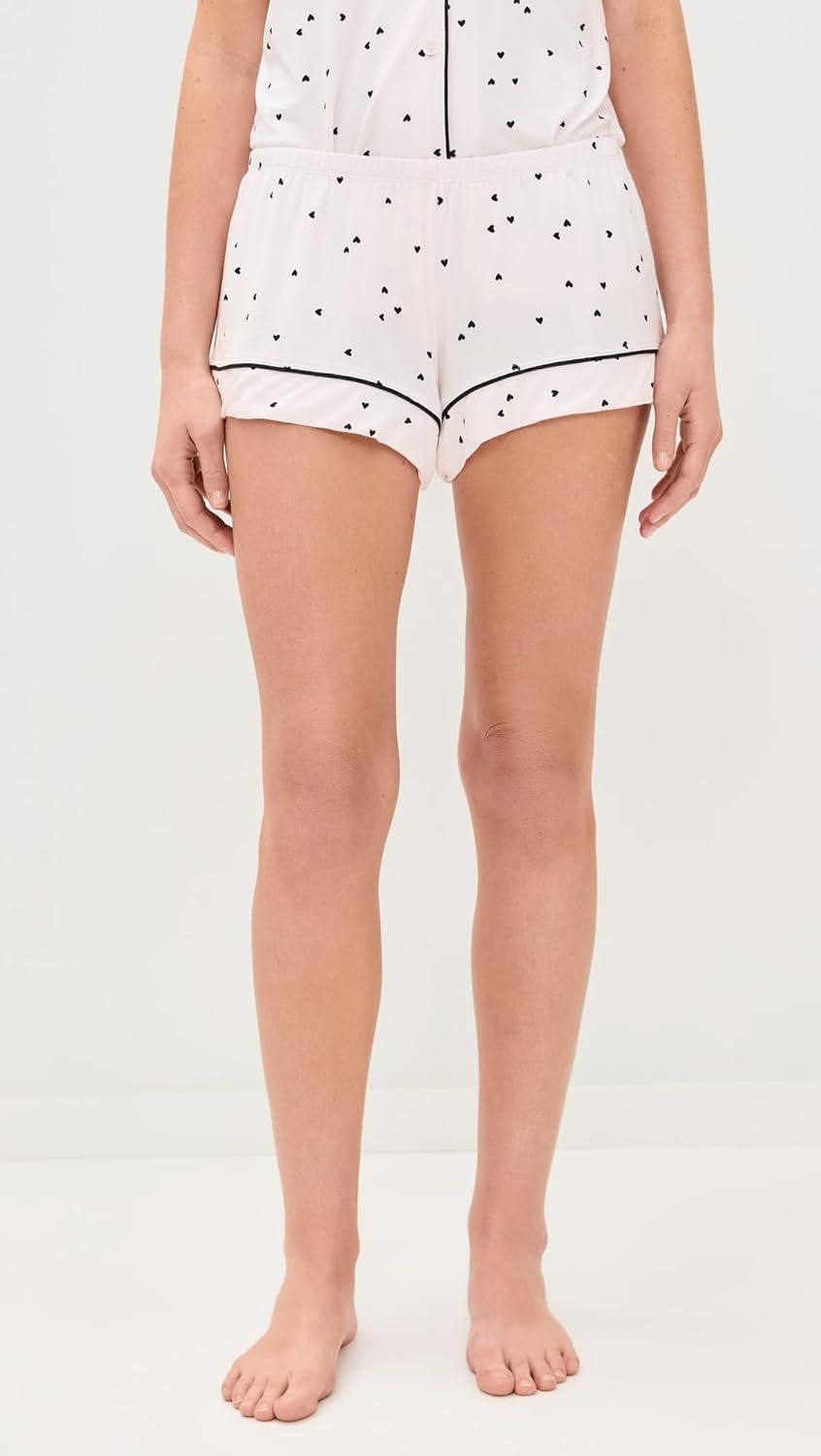 imageEberjey Gisele Relaxed Short PJ Set Sorbet PinkBlackLittle Heart Sorbet PinkBlack