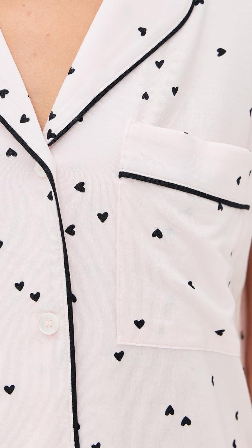 imageEberjey Gisele Relaxed Short PJ Set Sorbet PinkBlackLittle Heart Sorbet PinkBlack