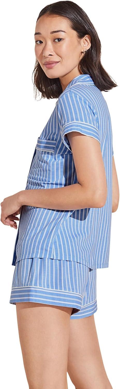 imageEberjey Gisele Relaxed Short PJ Set Sorbet PinkBlackNordic Stripes Vista BlueIvory