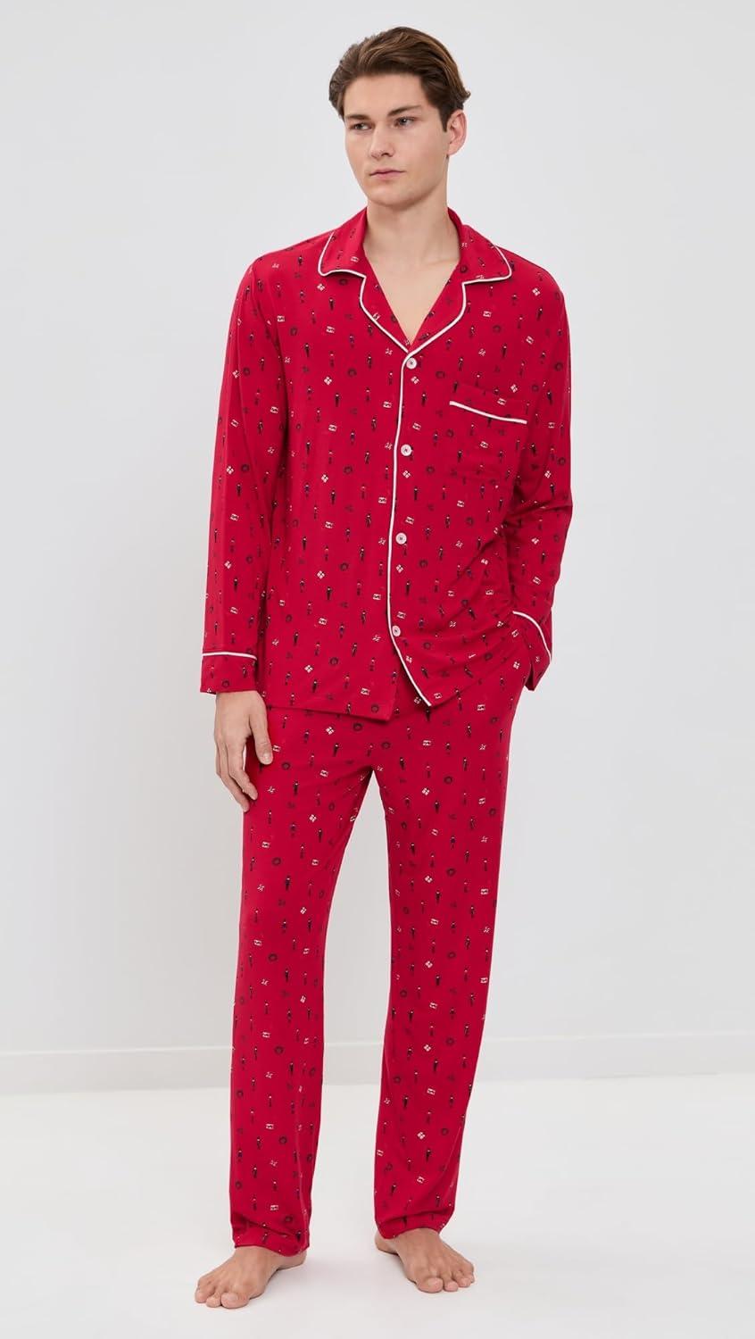 imageEberjey Gisele Relaxed Short PJ Set Sorbet PinkBlackNutcracker Holly RedIvory