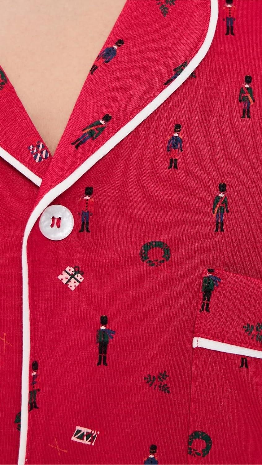 imageEberjey Gisele Relaxed Short PJ Set Sorbet PinkBlackNutcracker Holly RedIvory