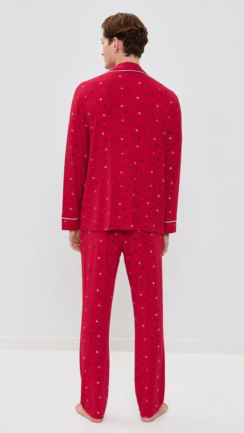 imageEberjey Gisele Relaxed Short PJ Set Sorbet PinkBlackNutcracker Holly RedIvory