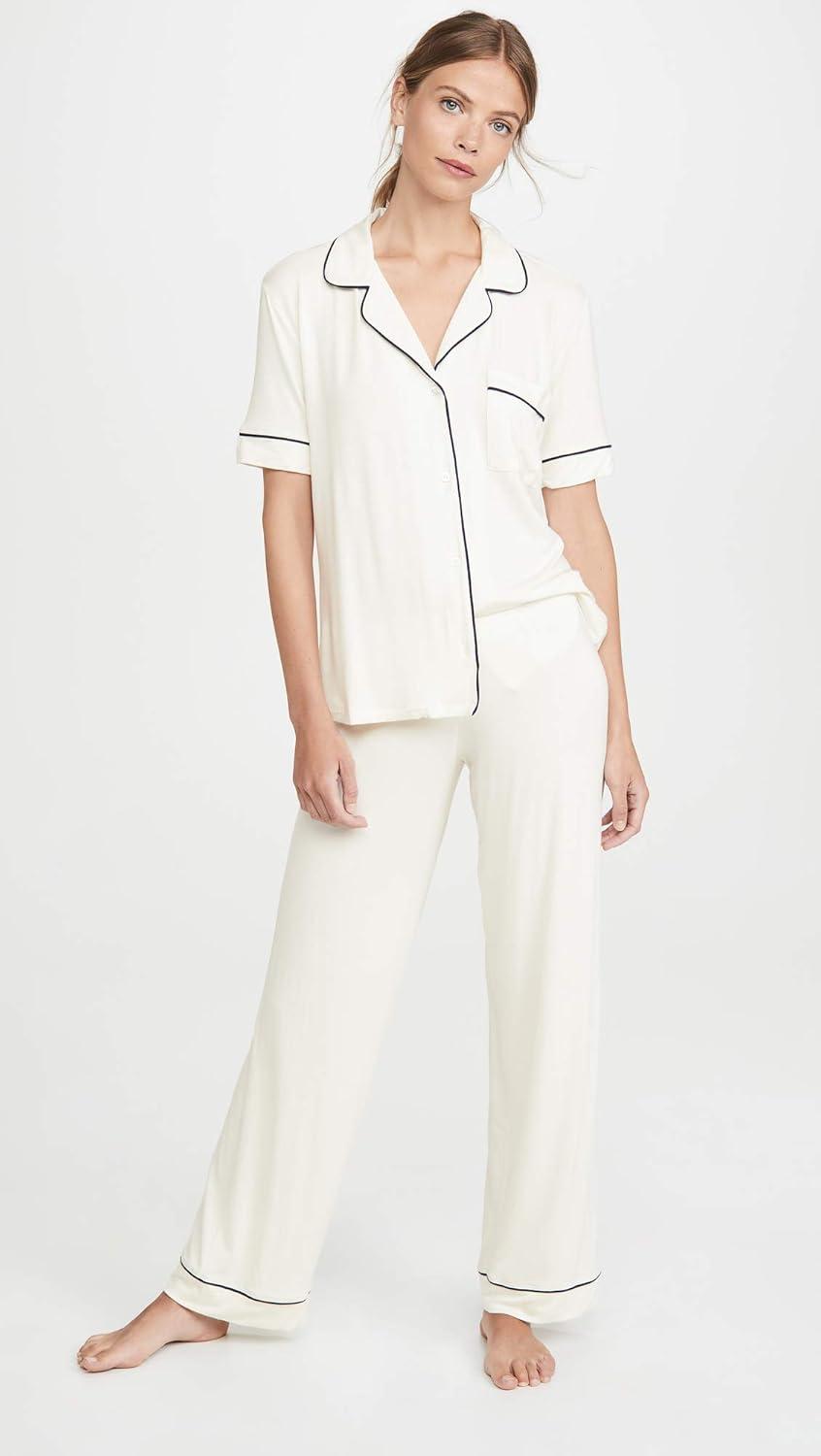 imageEberjey Gisele Short Sleeve Pant PJ SetIvoryNavy