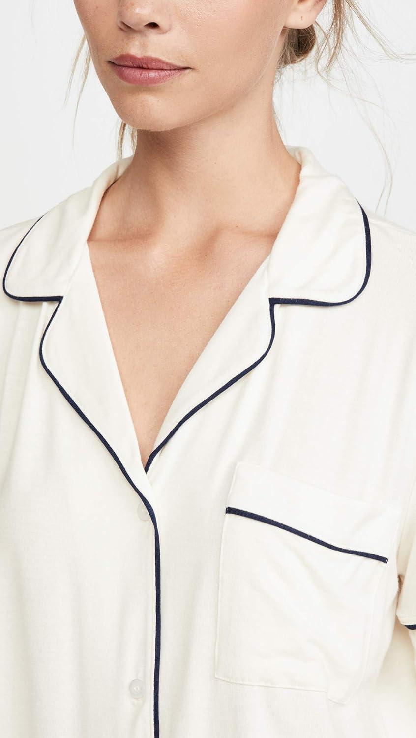 imageEberjey Gisele Short Sleeve Pant PJ SetIvoryNavy