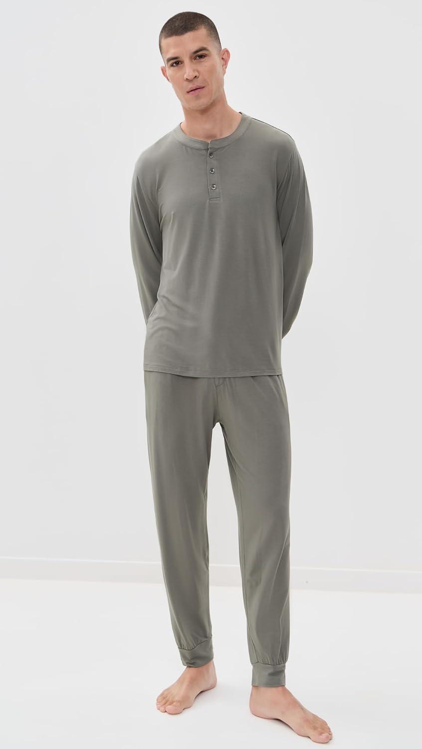 imageEberjey Henry Mens Jersey Modal PJ SetSmokey Olive