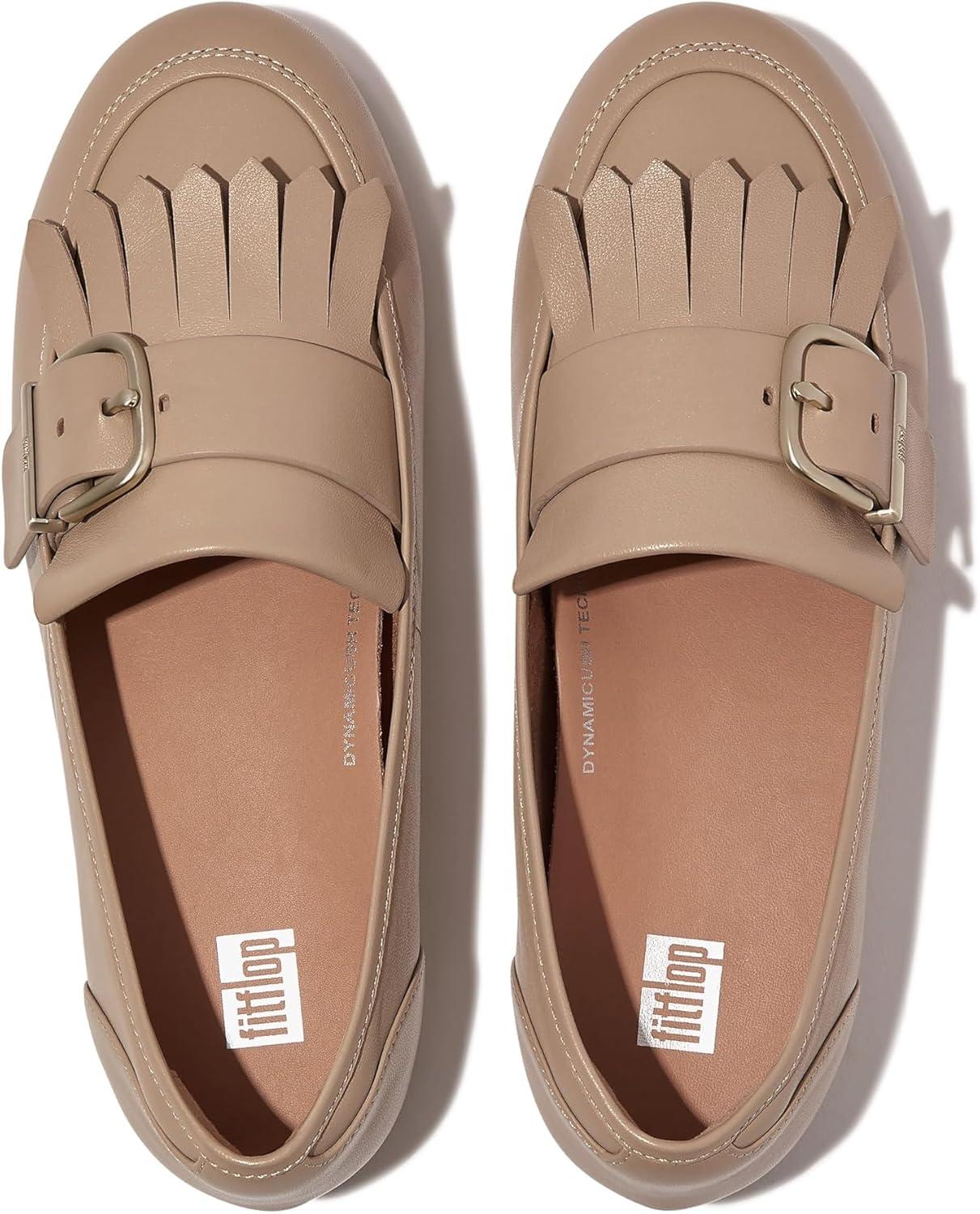 imageFitFlop Womens FMode Leather Flatform Penny LoafersLatte Beige