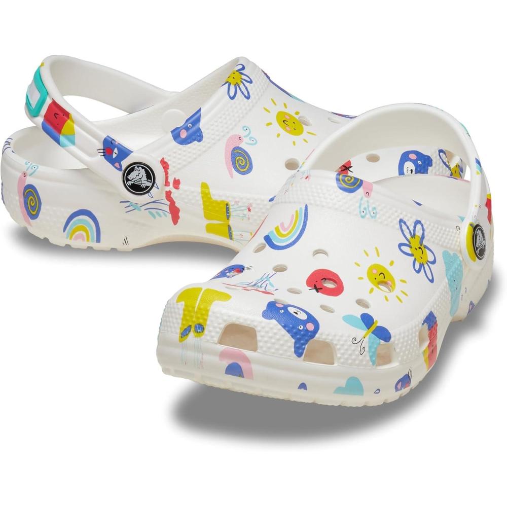 imageCrocs Kids Classic Patterns and Grpahics ClogsWhiteMulti