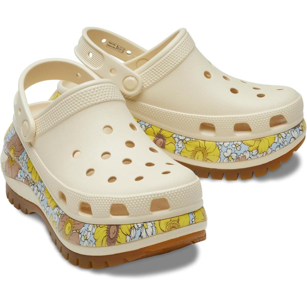 imageCrocs Unisex Adult Mega Crush ClogsVanillaMulti Retro Floral
