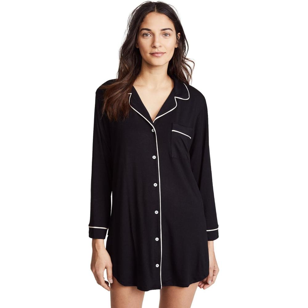 imageEberjey Gisele Classic Womens Pajama SleepshirtBlackSorbet Pink