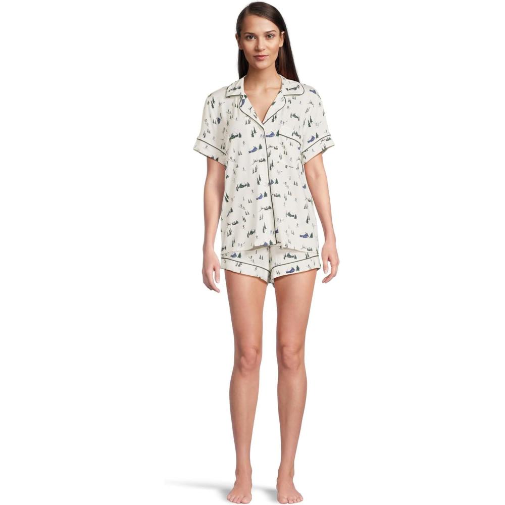 imageEberjey Gisele Printed The Relaxed Short PJ Set for Women  Short Sleeves All Over Polka Dots and Classic Folded CollarGray DawnNavy