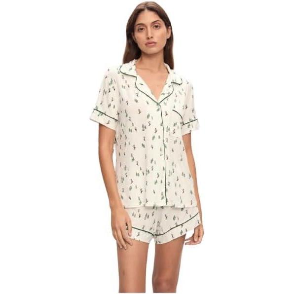 imageEberjey Gisele Relaxed Short PJ Set  Sorbet PinkBlackAlpine Skier Ivory and Forest Green