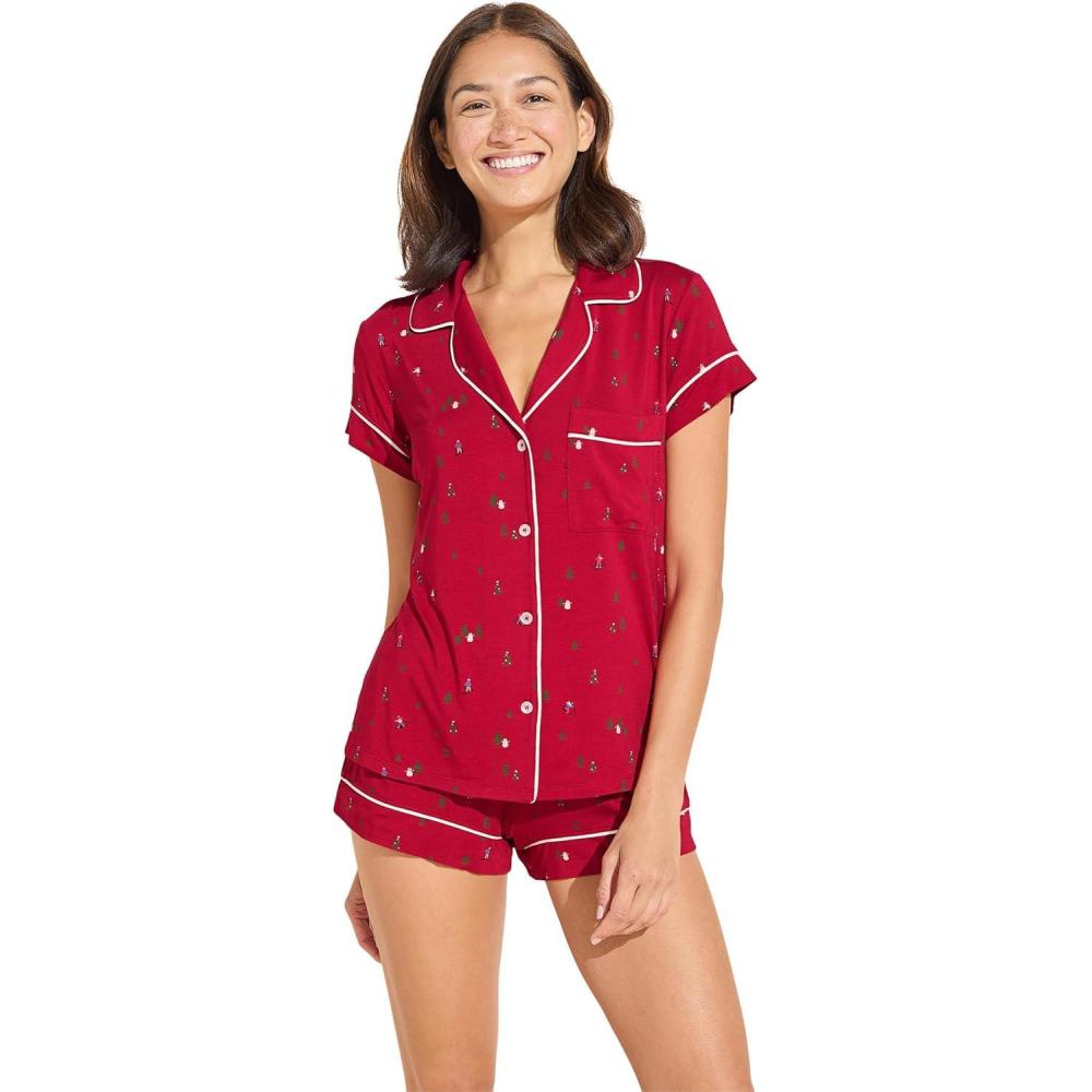 imageEberjey Gisele Relaxed Short PJ Set  Sorbet PinkBlackApres Ski Haute RedIvory