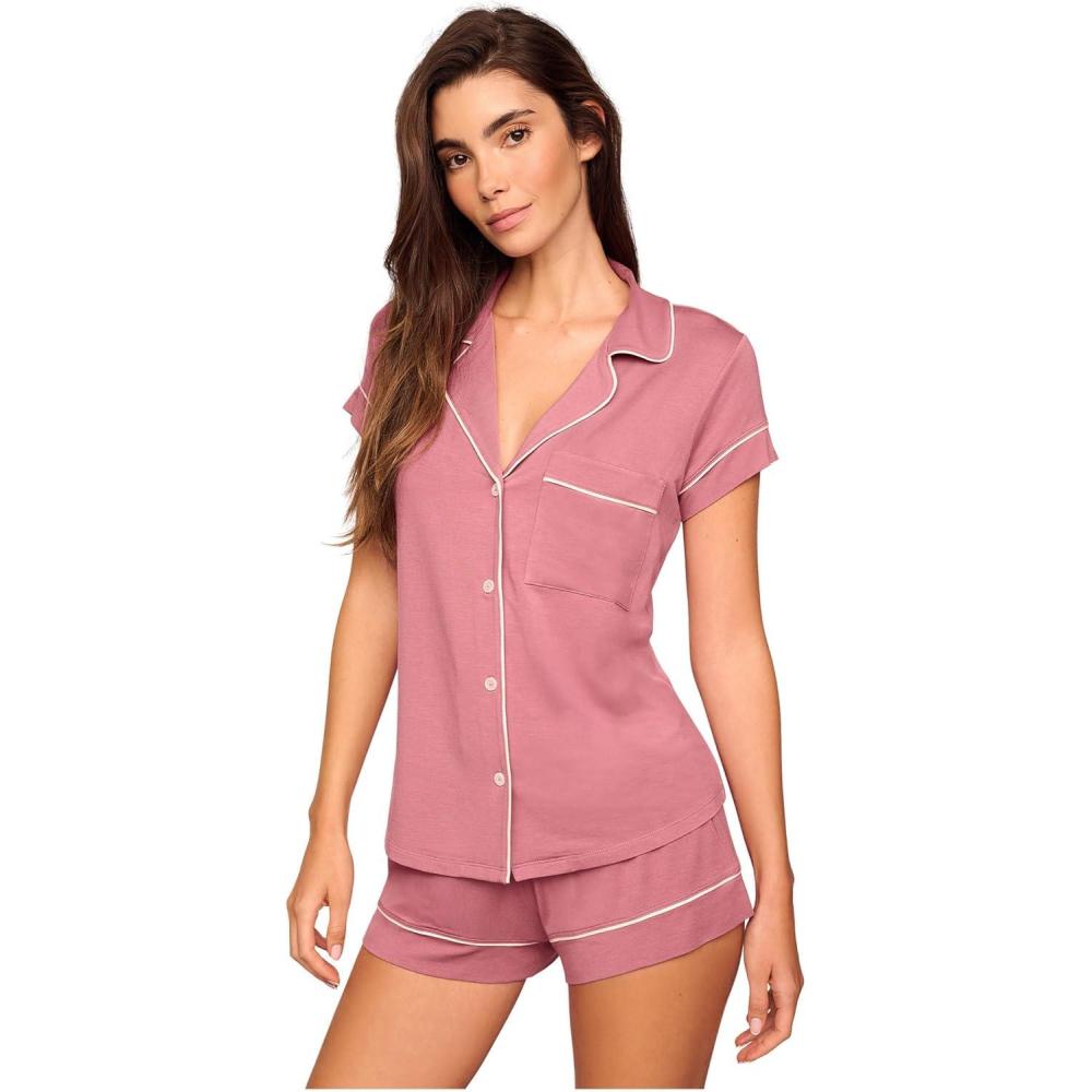 imageEberjey Gisele Relaxed Short PJ Set  Sorbet PinkBlackBerry BlushIvory