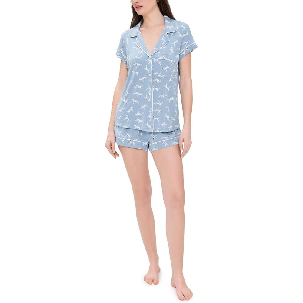 imageEberjey Gisele Relaxed Short PJ Set  Sorbet PinkBlackDalmation Faded DenimIvory