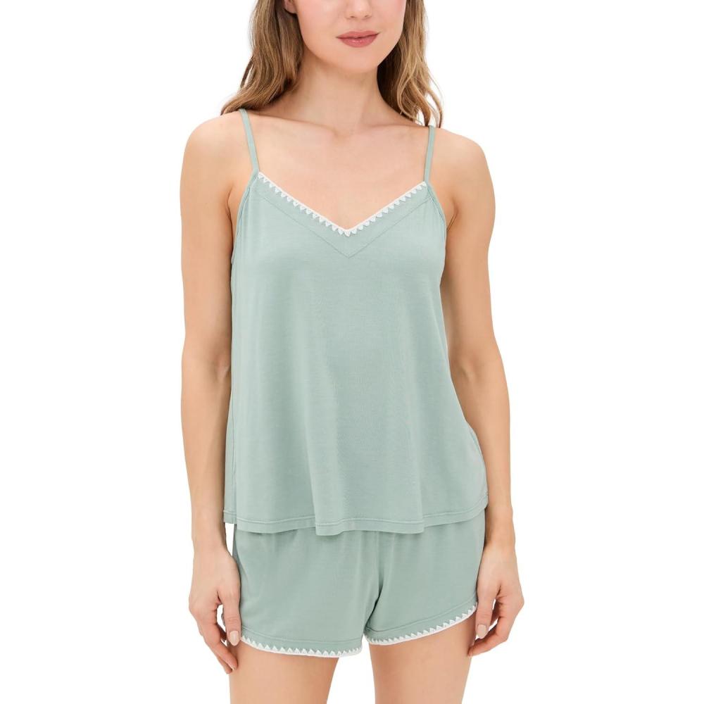 imageEberjey Gisele Relaxed Short PJ Set  Sorbet PinkBlackEucalyptusIvory