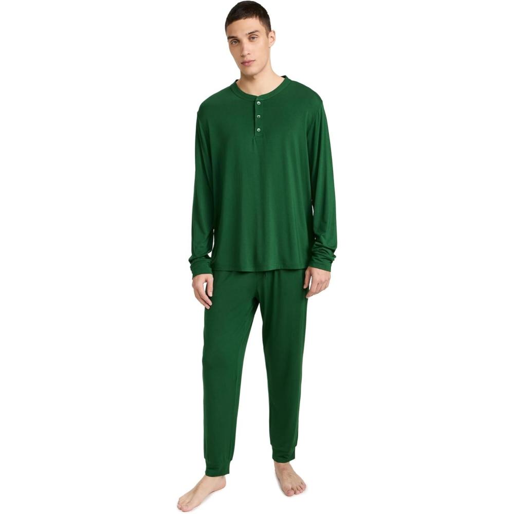 imageEberjey Gisele Relaxed Short PJ Set  Sorbet PinkBlackForest Green