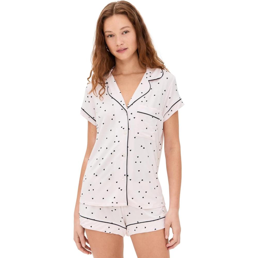 imageEberjey Gisele Relaxed Short PJ Set  Sorbet PinkBlackLittle Heart Sorbet PinkBlack