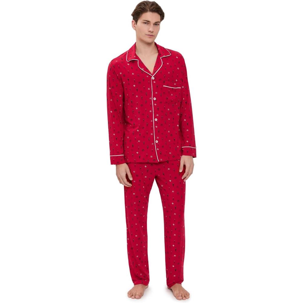 imageEberjey Gisele Relaxed Short PJ Set Sorbet PinkBlackNutcracker Holly RedIvory