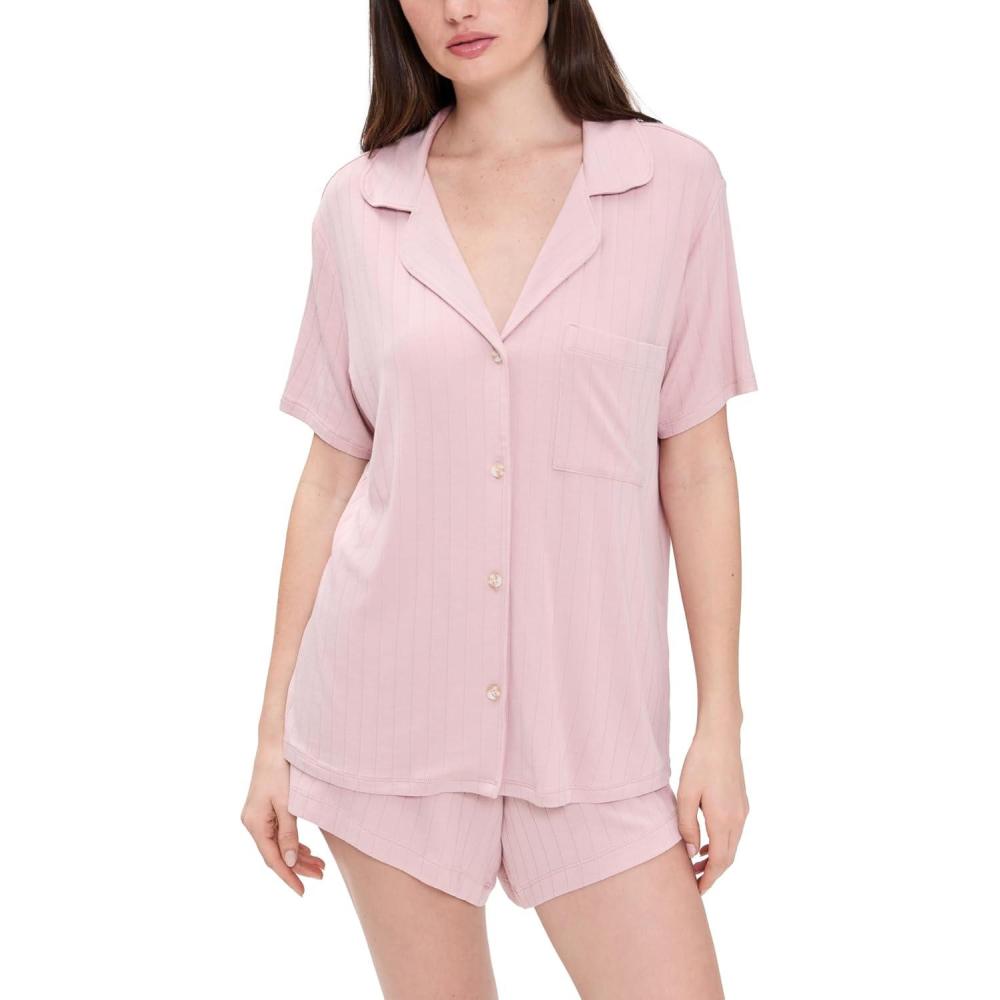 imageEberjey Gisele Relaxed Short PJ Set Sorbet PinkBlackPale Mauve