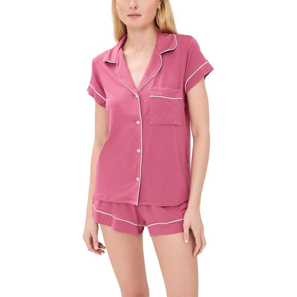 imageEberjey Gisele Relaxed Short PJ Set Sorbet PinkBlackRaspberryIvory