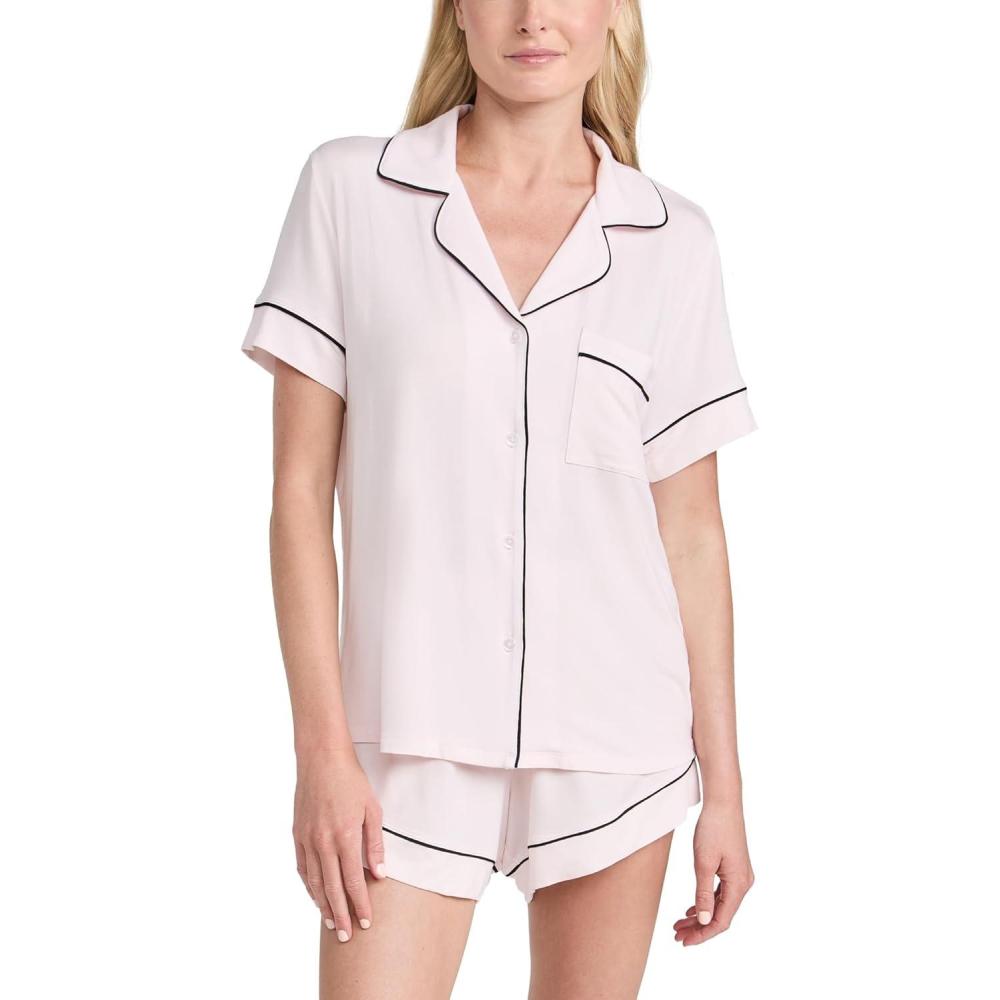 imageEberjey Gisele Relaxed Short PJ Set  Sorbet PinkBlackSorbet Pink