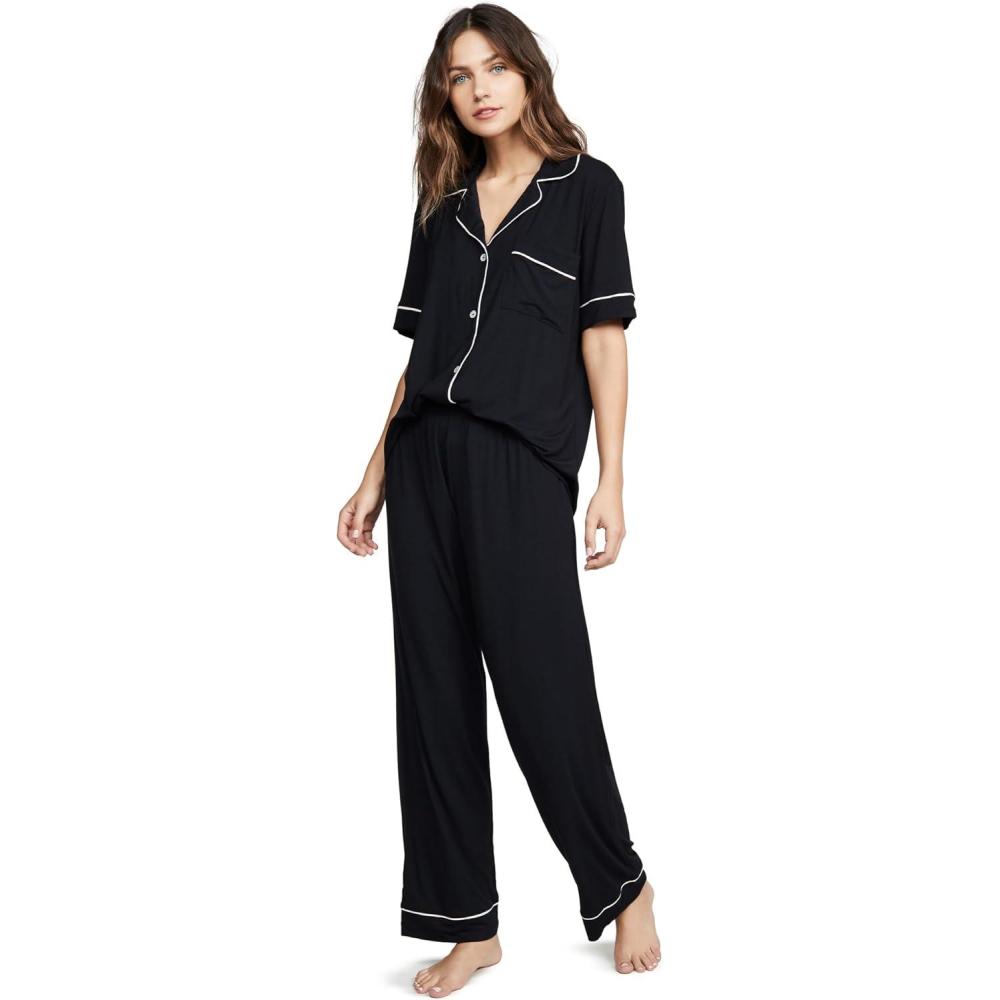 imageEberjey Gisele Short Sleeve Pant PJ SetBlackSorbet Pink